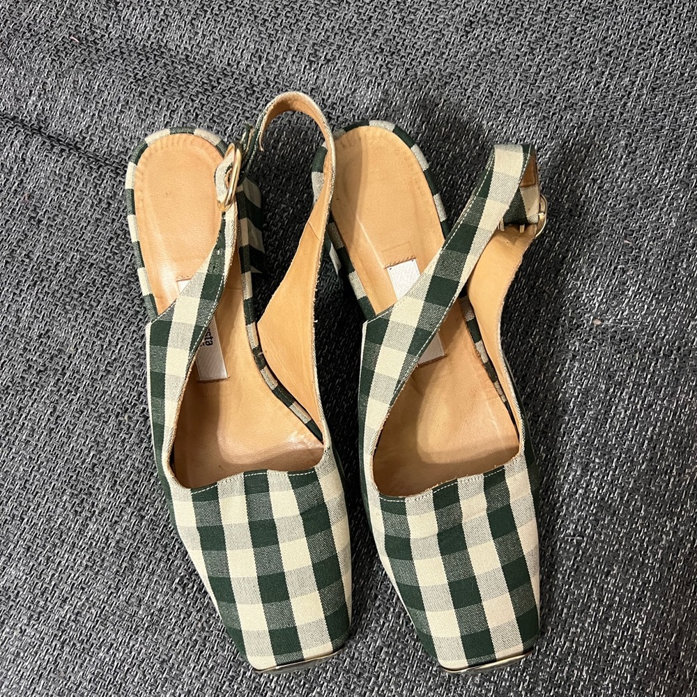 Miista green and white gingham heels
